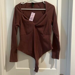 NWT Wild Fable Burgundy Ribbed Long Sleeve Bodysuit- Size XXL